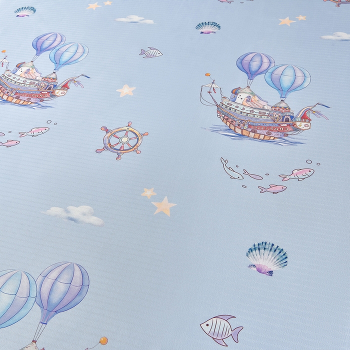 91家纺网 家纺一手货源 找家纺 念家居 2026新款轻奢可机洗水洗床单款高密大版斜纹冰丝凉席三件套 浅蓝卡通