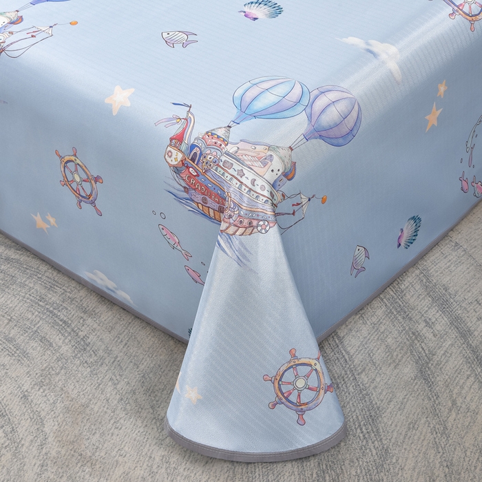 91家纺网 家纺一手货源 找家纺 念家居 2026新款轻奢可机洗水洗床单款高密大版斜纹冰丝凉席三件套 浅蓝卡通