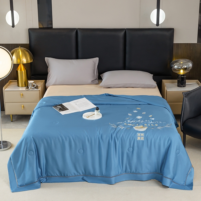 太阳羽家纺 2026新款40s冰蚕科技天丝镂空夏被绣花夏凉被空调被子 清雅冰-蓝