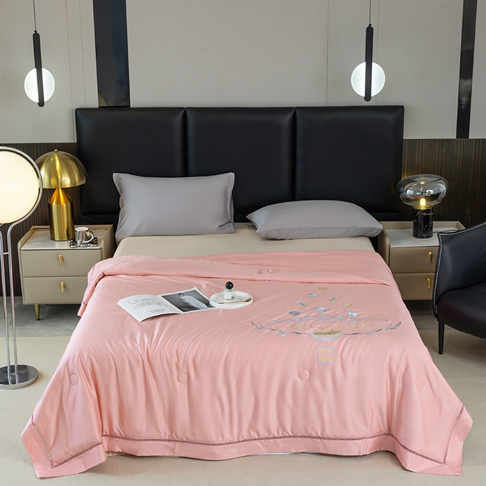 太阳羽家纺 2026新款40s冰蚕科技天丝镂空夏被绣花夏凉被空调被子 清雅冰-粉