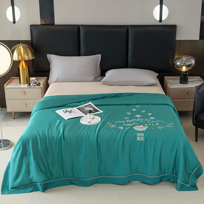 太阳羽家纺 2026新款40s冰蚕科技天丝镂空夏被绣花夏凉被空调被子 清雅冰-绿