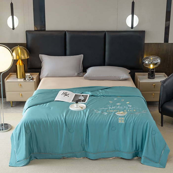 太阳羽家纺 2026新款40s冰蚕科技天丝镂空夏被绣花夏凉被空调被子 清雅冰-兰
