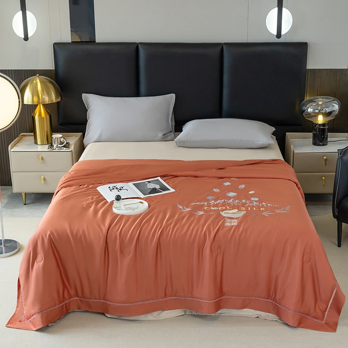 太阳羽家纺 2026新款40s冰蚕科技天丝镂空夏被绣花夏凉被空调被子 清雅冰-橘