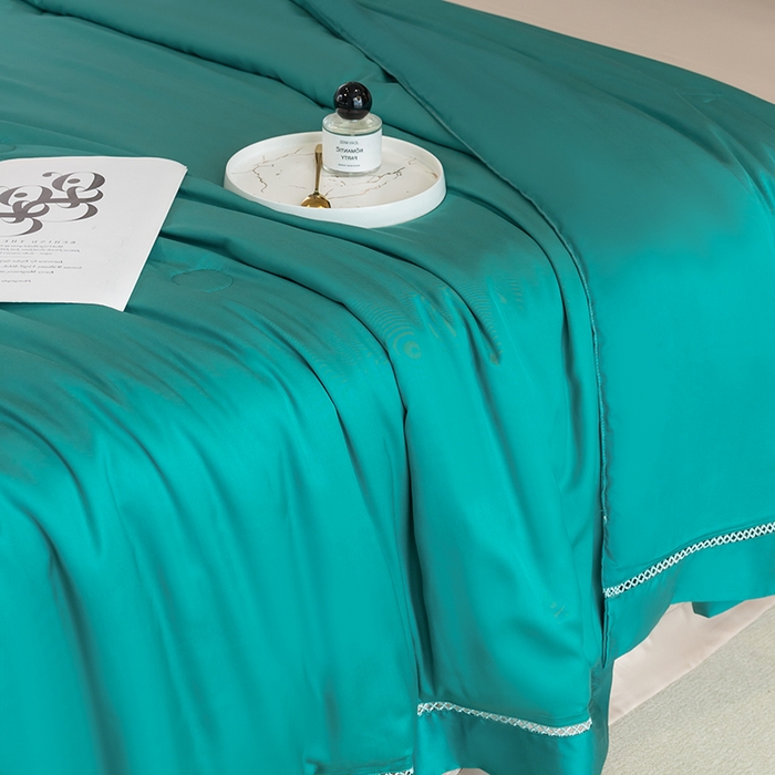 91家纺网 家纺一手货源 找家纺 太阳羽家纺 2026新款40s冰蚕科技天丝镂空夏被绣花夏凉被空调被子 清雅冰-绿