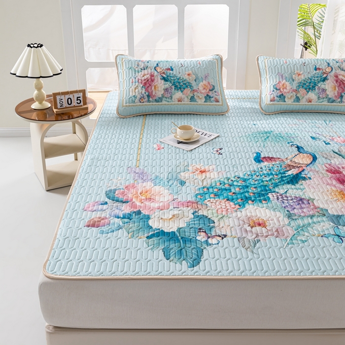 91家纺网 家纺一手货源 找家纺 美丽折家纺 2026新款0.6厚乳胶凉席印花系列 雀舞轻扬