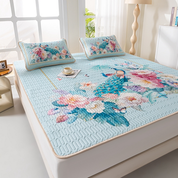 91家纺网 家纺一手货源 找家纺 美丽折家纺 2026新款0.6厚乳胶凉席印花系列 雀舞轻扬