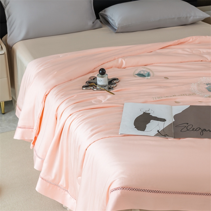 91家纺网 家纺一手货源 找家纺 太阳羽家纺 2026新款60支天丝提花镂空夏被夏凉被空调被冰豆系列 冰豆-粉玉