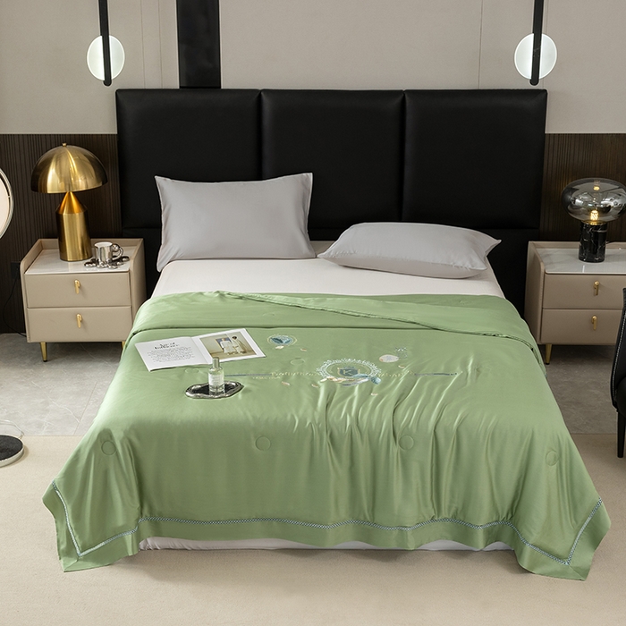 91家纺网 家纺一手货源 找家纺 太阳羽家纺 2026新款60支天丝提花镂空夏被夏凉被空调被冰豆系列 冰豆-浅绿