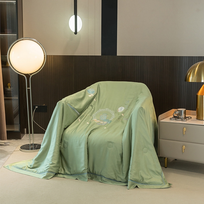 太阳羽家纺 2026新款60支天丝提花镂空夏被夏凉被空调被冰豆系列 冰豆-浅绿