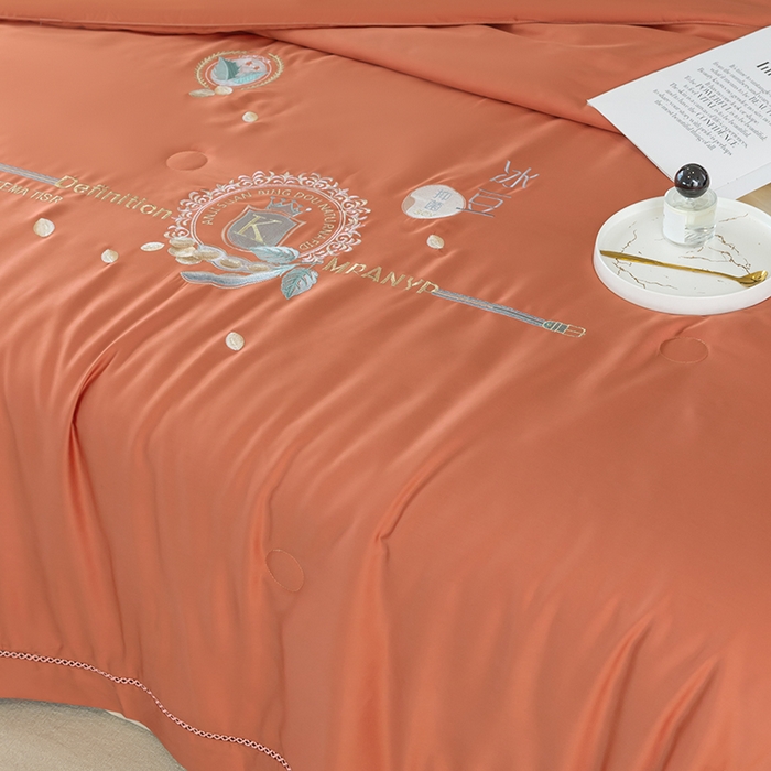 91家纺网 家纺一手货源 找家纺 太阳羽家纺 2026新款60支天丝提花镂空夏被夏凉被空调被冰豆系列 冰豆-橙