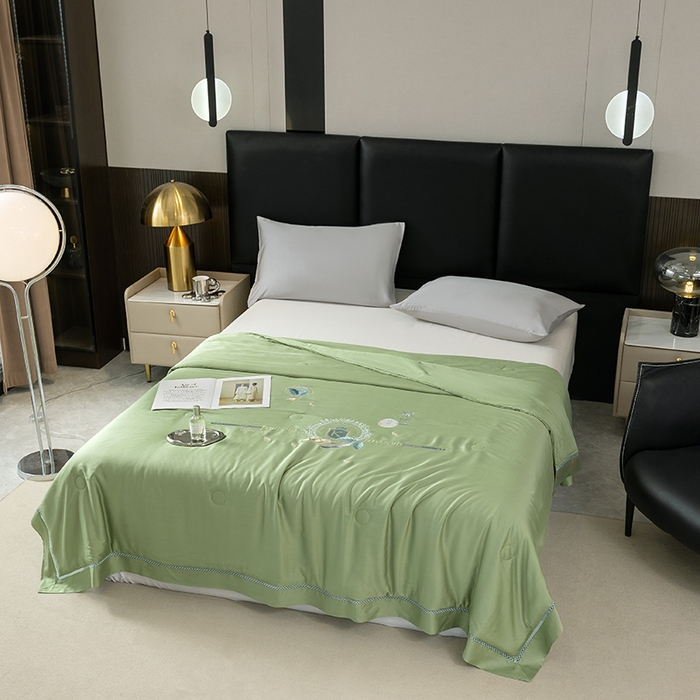 91家纺网 家纺一手货源 找家纺 太阳羽家纺 2026新款60支天丝提花镂空夏被夏凉被空调被冰豆系列 冰豆-浅绿