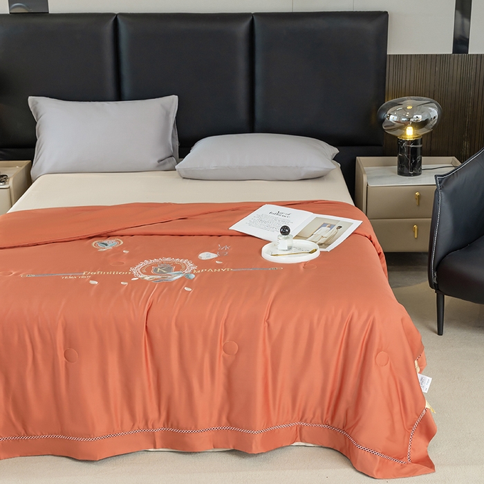 91家纺网 家纺一手货源 找家纺 太阳羽家纺 2026新款60支天丝提花镂空夏被夏凉被空调被冰豆系列 冰豆-橙