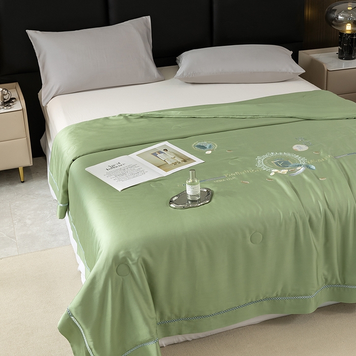 91家纺网 家纺一手货源 找家纺 太阳羽家纺 2026新款60支天丝提花镂空夏被夏凉被空调被冰豆系列 冰豆-浅绿