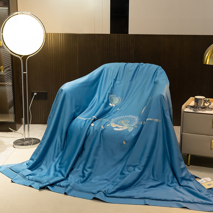 太阳羽家纺 2026新款60支天丝提花镂空夏被夏凉被空调被冰豆系列 冰豆-天空蓝