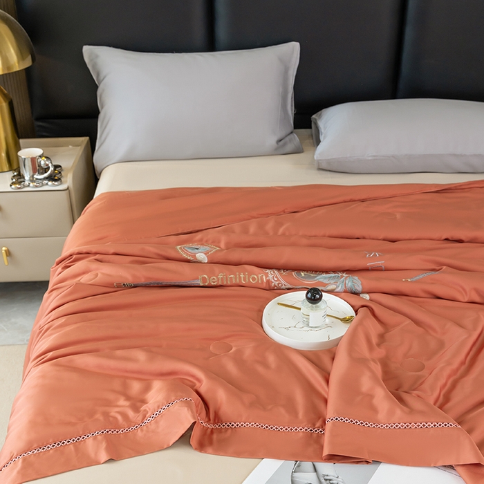 91家纺网 家纺一手货源 找家纺 太阳羽家纺 2026新款60支天丝提花镂空夏被夏凉被空调被冰豆系列 冰豆-橙