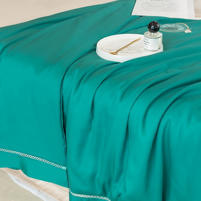 91家纺网 家纺一手货源 找家纺 太阳羽家纺 2026新款60支天丝提花镂空夏被夏凉被空调被冰豆系列 冰豆-孔雀绿