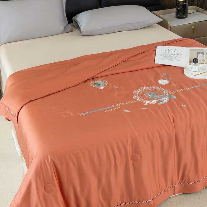 91家纺网 家纺一手货源 找家纺 太阳羽家纺 2026新款60支天丝提花镂空夏被夏凉被空调被冰豆系列 冰豆-橙