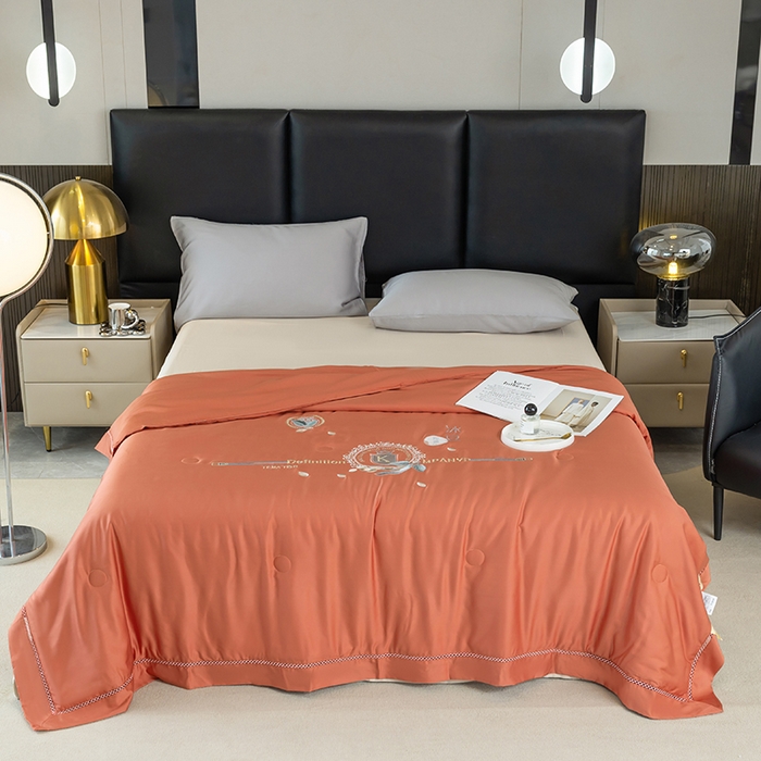 91家纺网 家纺一手货源 找家纺 太阳羽家纺 2026新款60支天丝提花镂空夏被夏凉被空调被冰豆系列 冰豆-橙