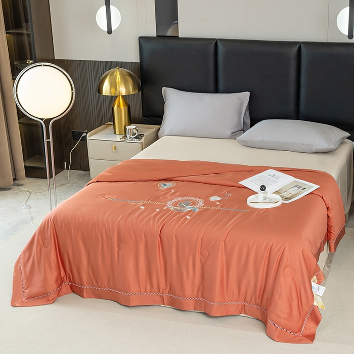 91家纺网 家纺一手货源 找家纺 太阳羽家纺 2026新款60支天丝提花镂空夏被夏凉被空调被冰豆系列 冰豆-橙