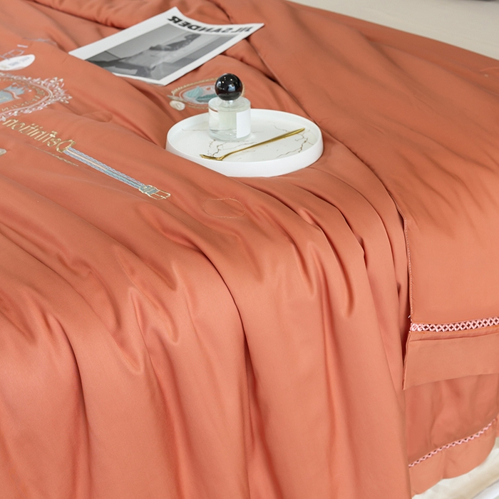 91家纺网 家纺一手货源 找家纺 太阳羽家纺 2026新款60支天丝提花镂空夏被夏凉被空调被冰豆系列 冰豆-橙