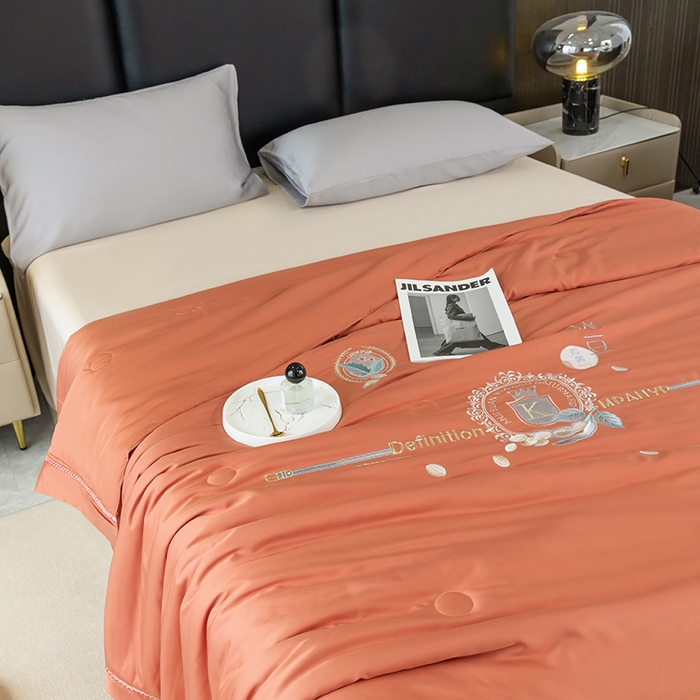 91家纺网 家纺一手货源 找家纺 太阳羽家纺 2026新款60支天丝提花镂空夏被夏凉被空调被冰豆系列 冰豆-橙