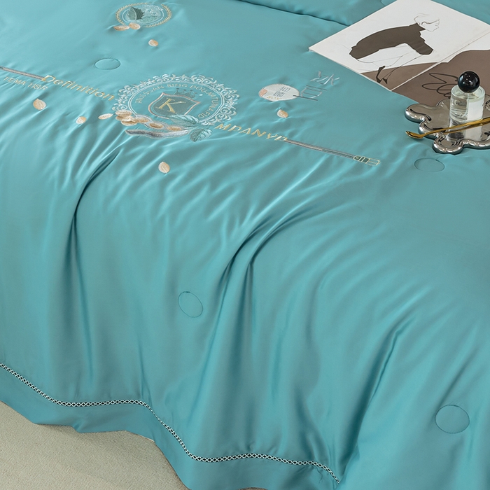 91家纺网 家纺一手货源 找家纺 太阳羽家纺 2026新款60支天丝提花镂空夏被夏凉被空调被冰豆系列 冰豆-海洋蓝