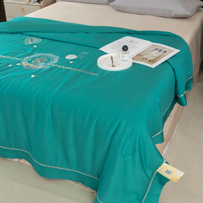 91家纺网 家纺一手货源 找家纺 太阳羽家纺 2026新款60支天丝提花镂空夏被夏凉被空调被冰豆系列 冰豆-孔雀绿