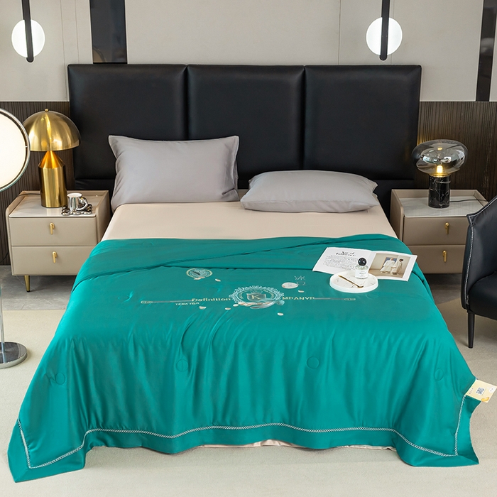 91家纺网 家纺一手货源 找家纺 太阳羽家纺 2026新款60支天丝提花镂空夏被夏凉被空调被冰豆系列 冰豆-孔雀绿