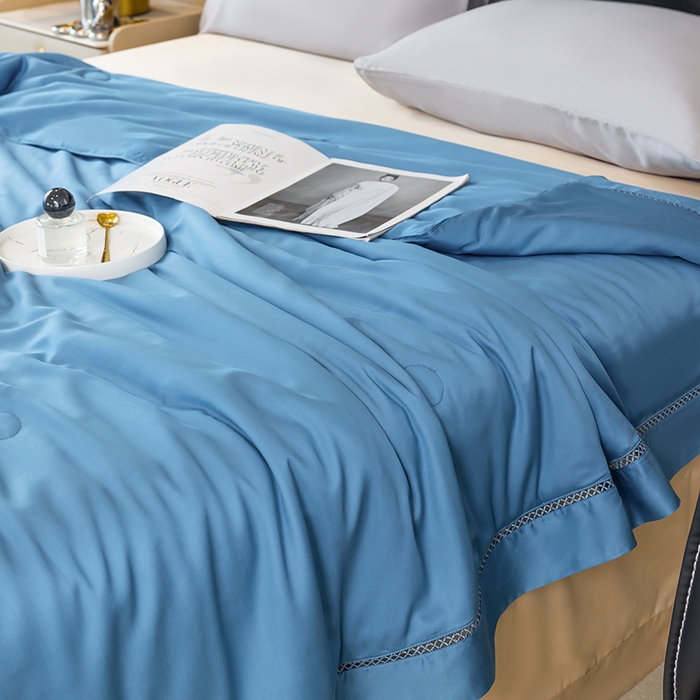 91家纺网 家纺一手货源 找家纺 太阳羽家纺 2026新款60支天丝提花镂空夏被夏凉被空调被冰豆系列 冰豆-天空蓝