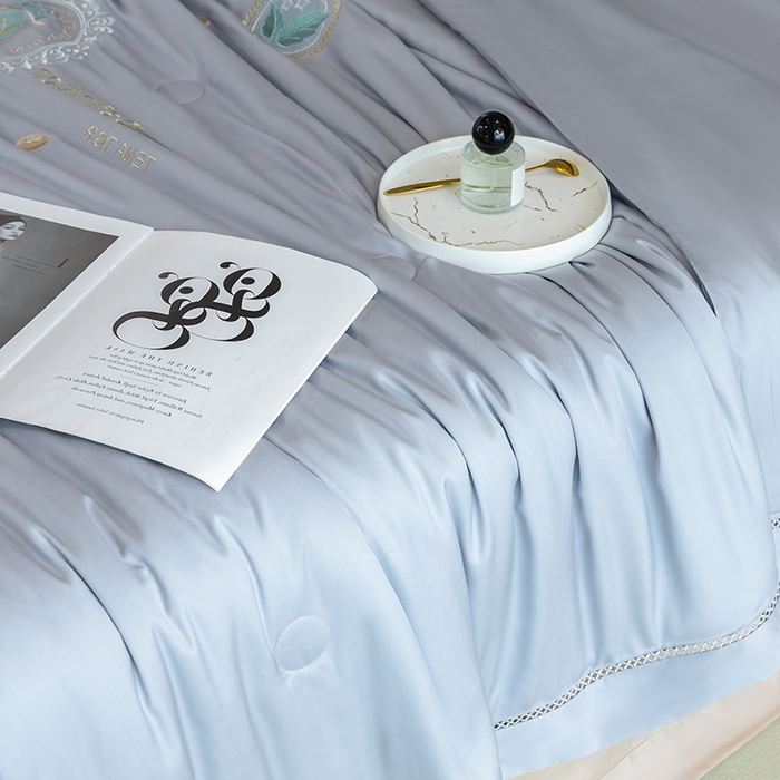 91家纺网 家纺一手货源 找家纺 太阳羽家纺 2026新款60支天丝提花镂空夏被夏凉被空调被冰豆系列 冰豆-轻奢灰