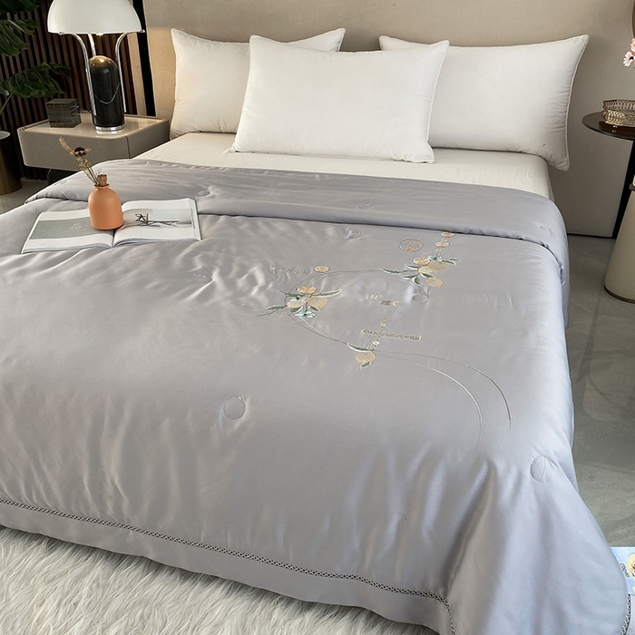 91家纺网 家纺一手货源 找家纺 太阳羽家纺 2026新款亲肤柔软柠檬天丝夏被被子被芯 柠檬-银灰