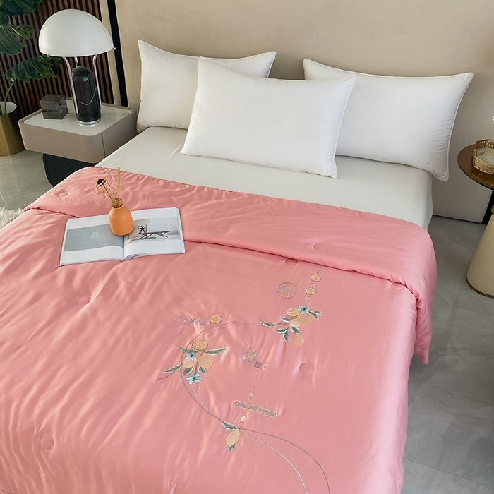 91家纺网 家纺一手货源 找家纺 太阳羽家纺 2026新款亲肤柔软柠檬天丝夏被被子被芯 柠檬-暗红