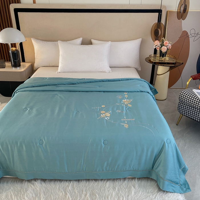 91家纺网 家纺一手货源 找家纺 太阳羽家纺 2026新款亲肤柔软柠檬天丝夏被被子被芯 柠檬-海洋蓝