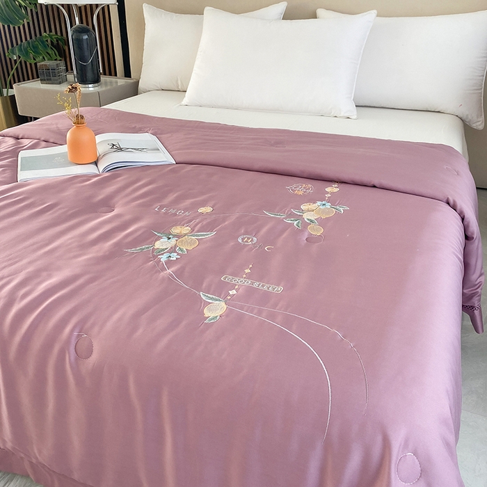 91家纺网 家纺一手货源 找家纺 太阳羽家纺 2026新款亲肤柔软柠檬天丝夏被被子被芯 柠檬-紫色