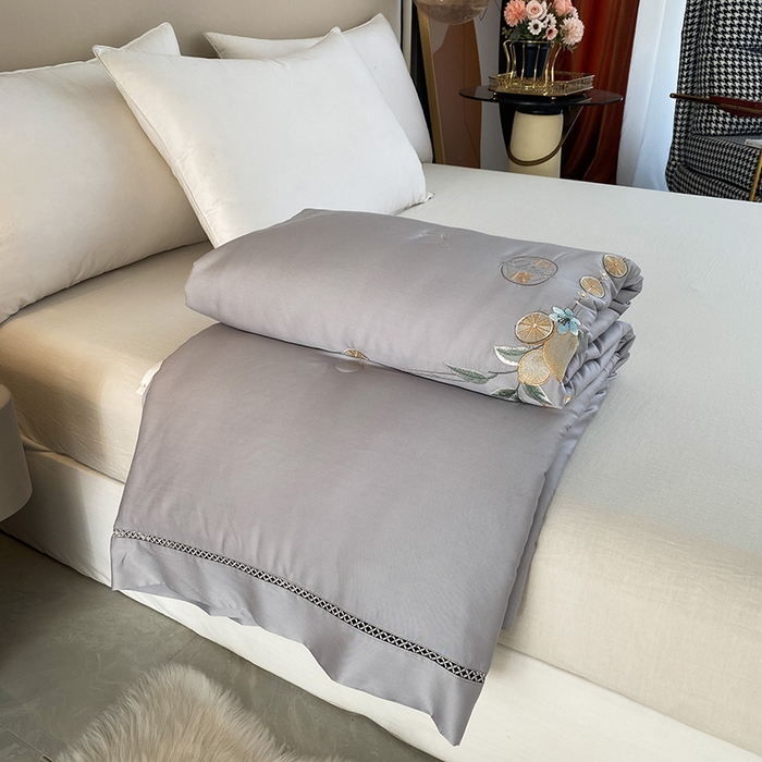 91家纺网 家纺一手货源 找家纺 太阳羽家纺 2026新款亲肤柔软柠檬天丝夏被被子被芯 柠檬-银灰