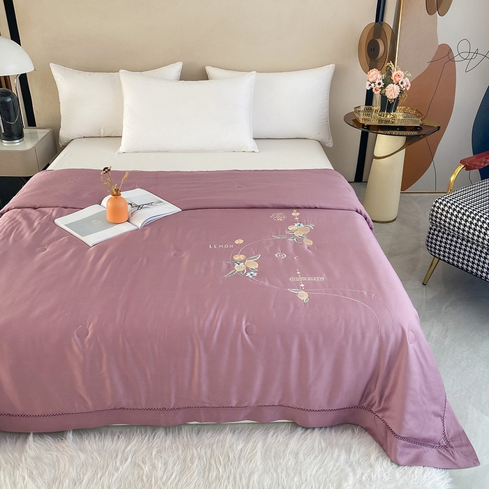 91家纺网 家纺一手货源 找家纺 太阳羽家纺 2026新款亲肤柔软柠檬天丝夏被被子被芯 柠檬-紫色