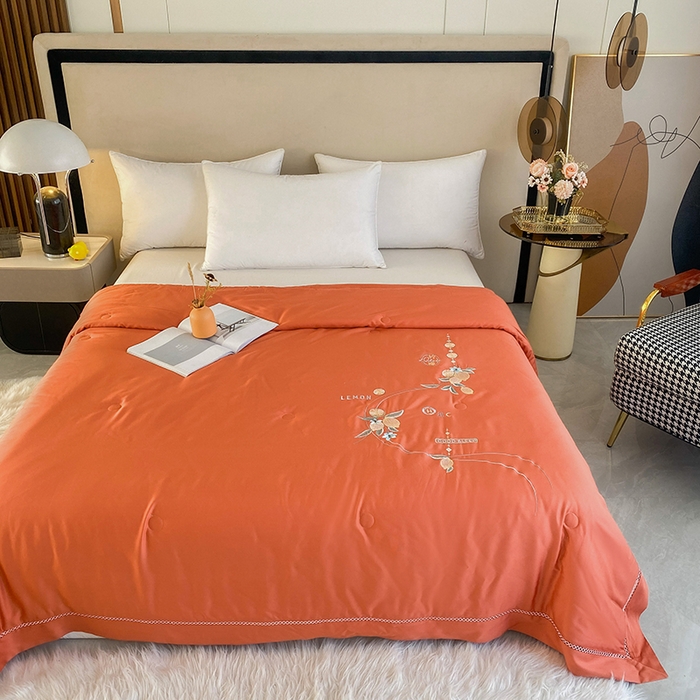 91家纺网 家纺一手货源 找家纺 太阳羽家纺 2026新款亲肤柔软柠檬天丝夏被被子被芯 柠檬-橙色