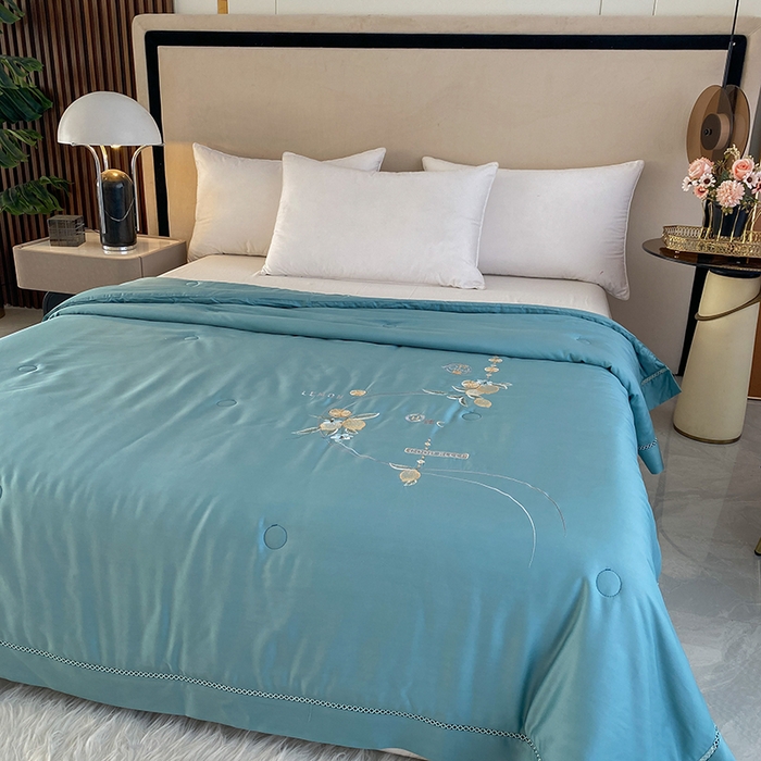 91家纺网 家纺一手货源 找家纺 太阳羽家纺 2026新款亲肤柔软柠檬天丝夏被被子被芯 柠檬-海洋蓝