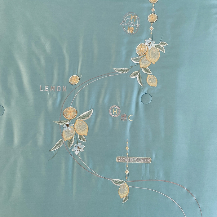 91家纺网 家纺一手货源 找家纺 太阳羽家纺 2026新款亲肤柔软柠檬天丝夏被被子被芯 柠檬-海洋蓝