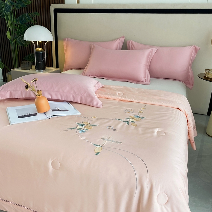 91家纺网 家纺一手货源 找家纺 太阳羽家纺 2026新款亲肤柔软柠檬天丝夏被被子被芯 柠檬-粉玉