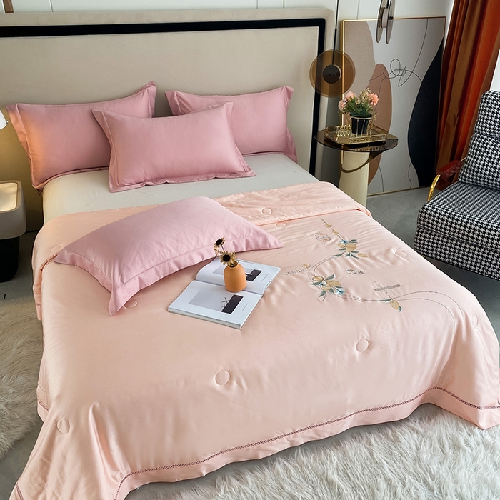 91家纺网 家纺一手货源 找家纺 太阳羽家纺 2026新款亲肤柔软柠檬天丝夏被被子被芯 柠檬-粉玉