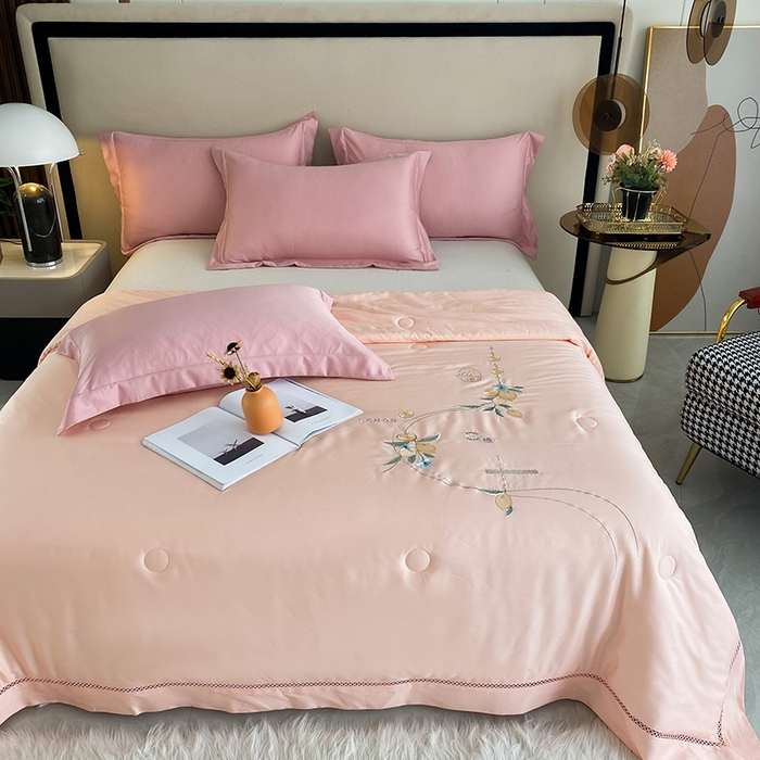 91家纺网 家纺一手货源 找家纺 太阳羽家纺 2026新款亲肤柔软柠檬天丝夏被被子被芯 柠檬-粉玉