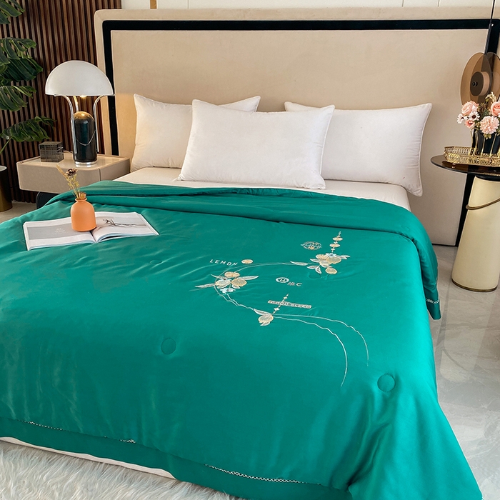 91家纺网 家纺一手货源 找家纺 太阳羽家纺 2026新款亲肤柔软柠檬天丝夏被被子被芯 柠檬-孔雀绿