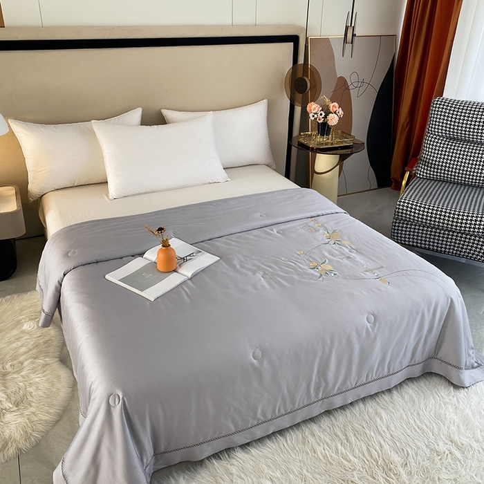 91家纺网 家纺一手货源 找家纺 太阳羽家纺 2026新款亲肤柔软柠檬天丝夏被被子被芯 柠檬-银灰