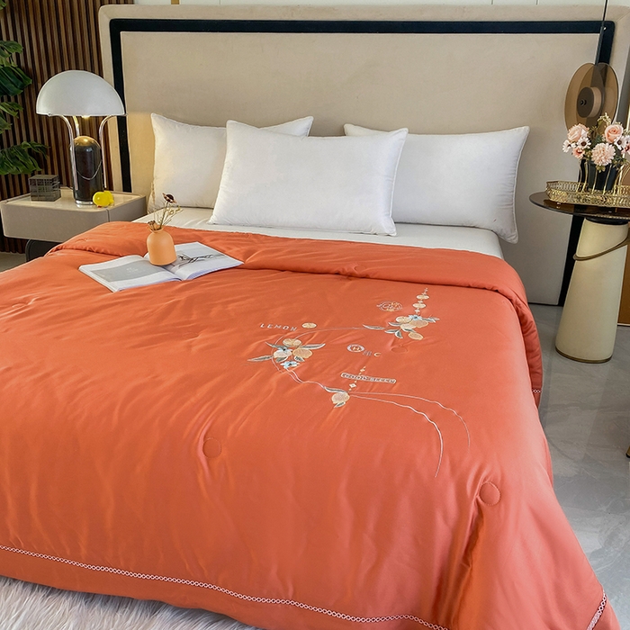 91家纺网 家纺一手货源 找家纺 太阳羽家纺 2026新款亲肤柔软柠檬天丝夏被被子被芯 柠檬-橙色