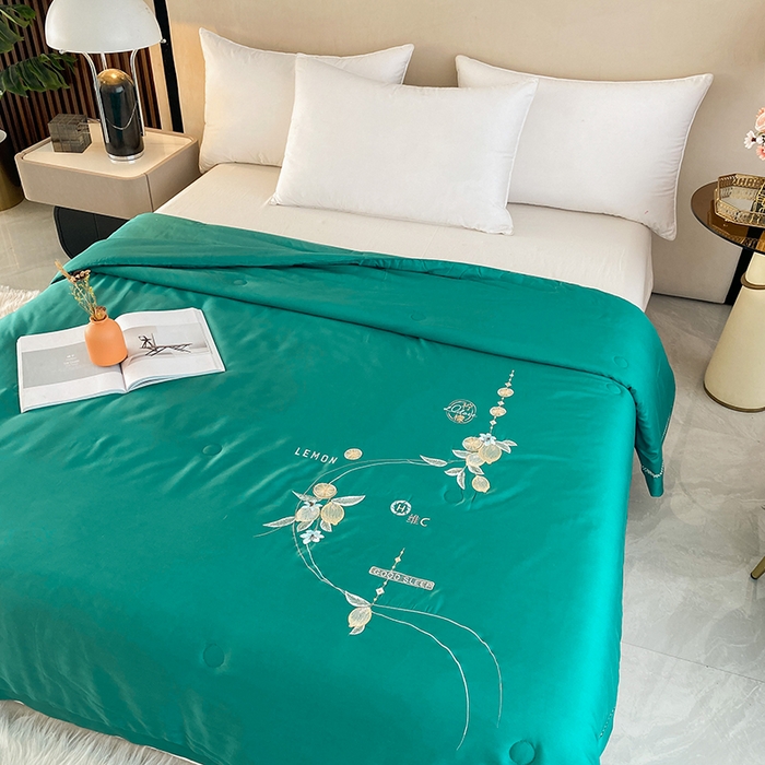 91家纺网 家纺一手货源 找家纺 太阳羽家纺 2026新款亲肤柔软柠檬天丝夏被被子被芯 柠檬-孔雀绿