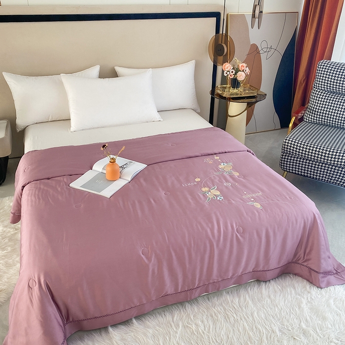 91家纺网 家纺一手货源 找家纺 太阳羽家纺 2026新款亲肤柔软柠檬天丝夏被被子被芯 柠檬-紫色