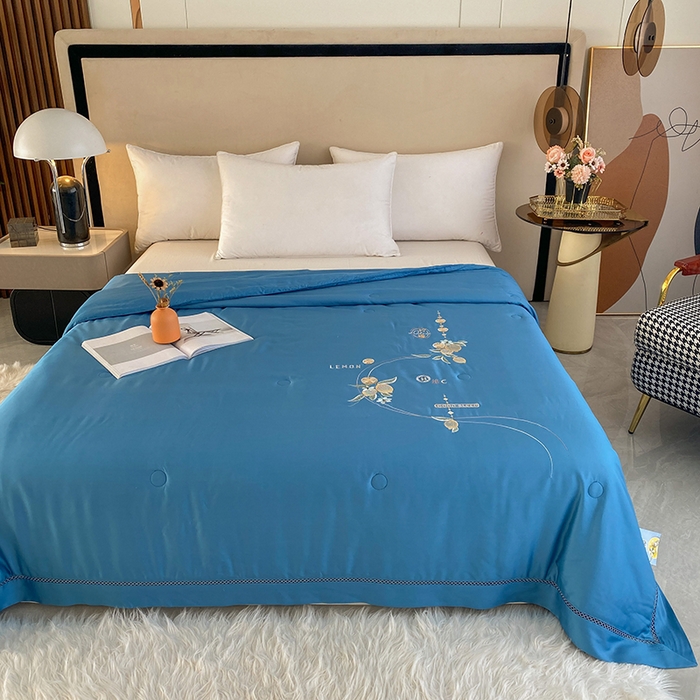 91家纺网 家纺一手货源 找家纺 太阳羽家纺 2026新款亲肤柔软柠檬天丝夏被被子被芯 柠檬-深蓝