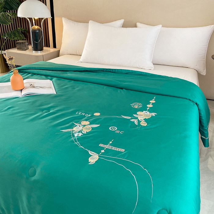 91家纺网 家纺一手货源 找家纺 太阳羽家纺 2026新款亲肤柔软柠檬天丝夏被被子被芯 柠檬-孔雀绿