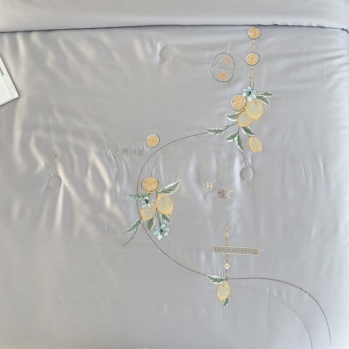 91家纺网 家纺一手货源 找家纺 太阳羽家纺 2026新款亲肤柔软柠檬天丝夏被被子被芯 柠檬-银灰